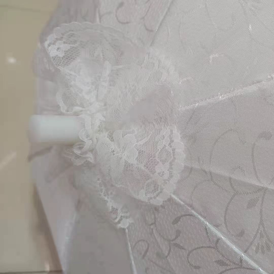 德祯  简约长杆新娘结婚白色提花布蕾丝婚  纱伞婚庆道具伞详情图3