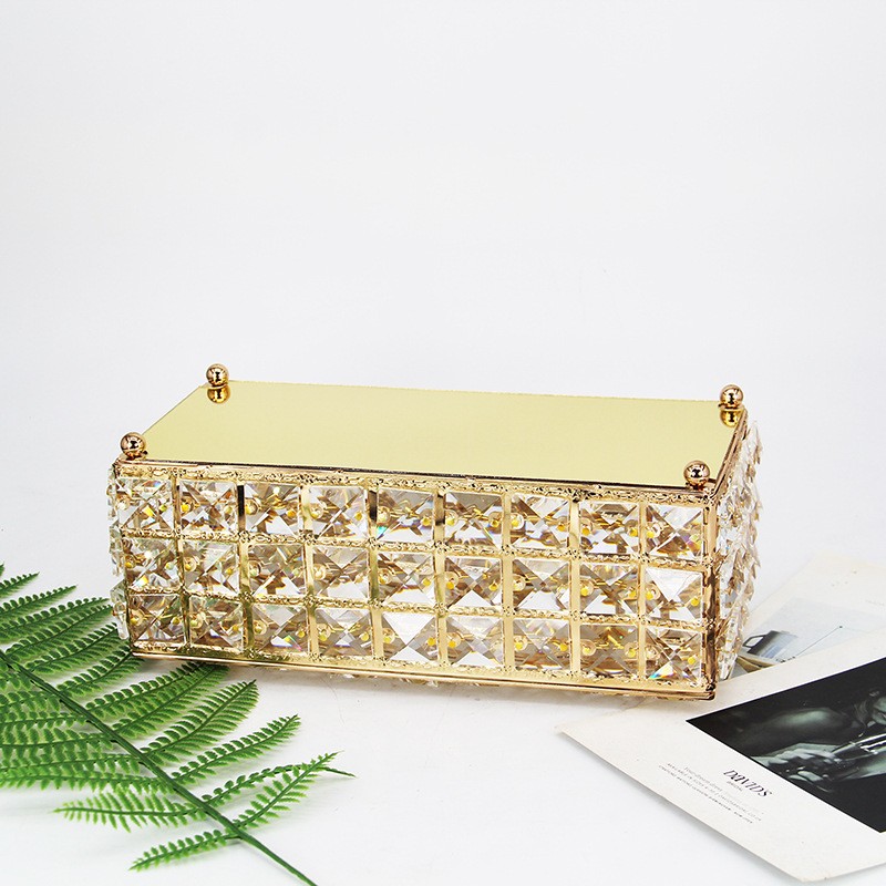 欧式加长款水晶纸巾盒抽纸盒金属金色家用创意客厅茶几桌面收纳盒详情图2