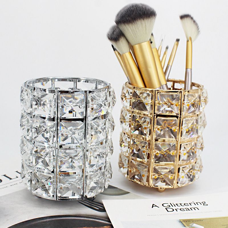 化妆品收纳桶欧式水晶笔筒美甲金属工艺品婚庆装饰道具产品图