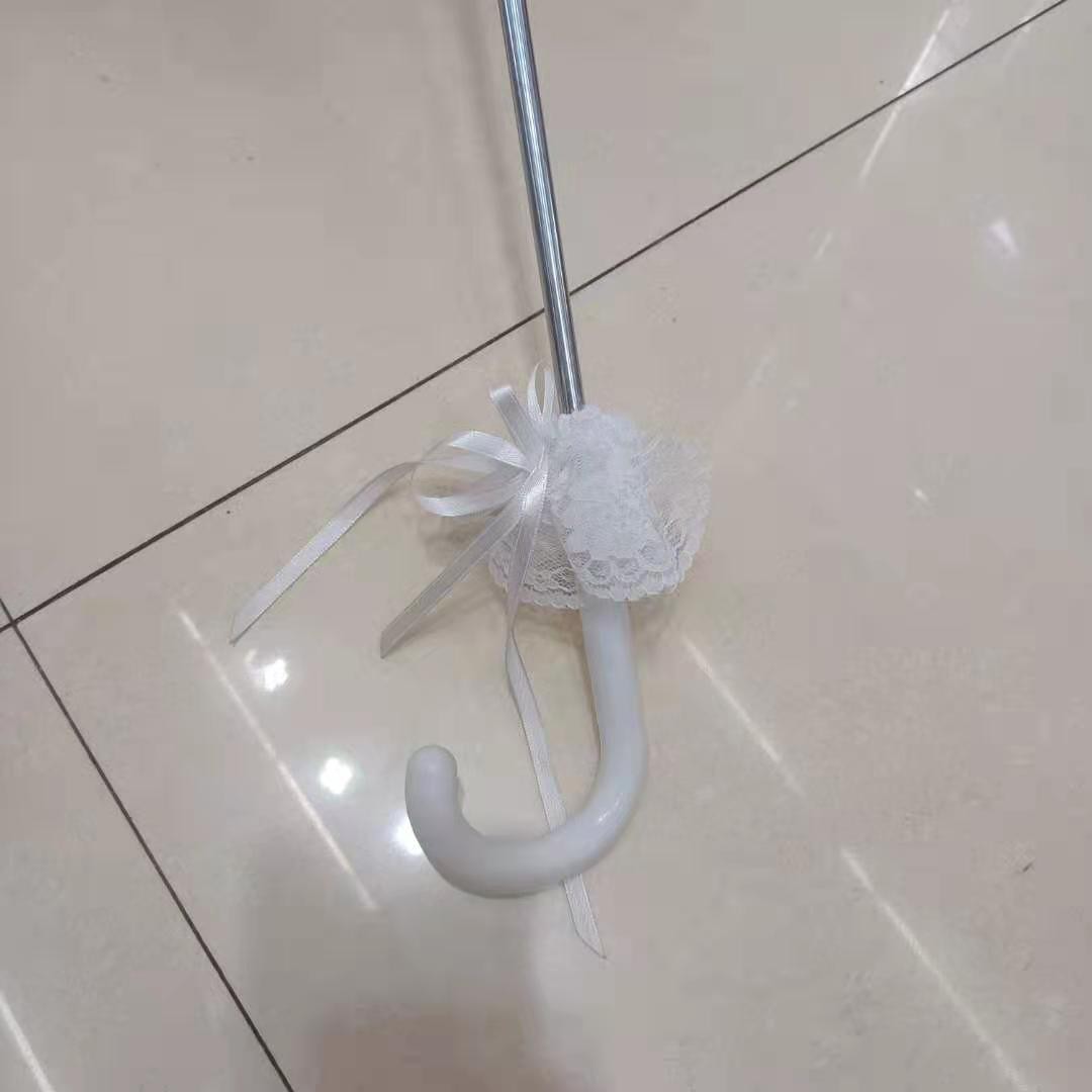 德祯  简约长杆新娘结婚白色提花布蕾丝婚  纱伞婚庆道具伞详情图4