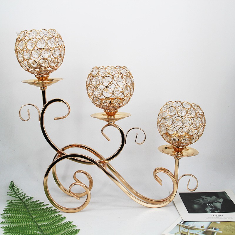 Amazon's best-selling European metal handicrafts, creative and retro 3-candlestick wedding props, hollowed-out iron art ornaments detail image 1