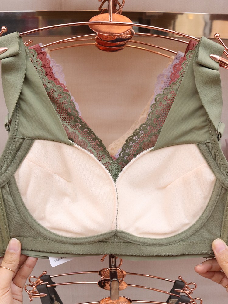 Lingerie women's small breasts gather, mid-thick bra bra bra without underwire, comfortable adjustment type upper lace-up accessory, deep V-shaped lace detail image 3