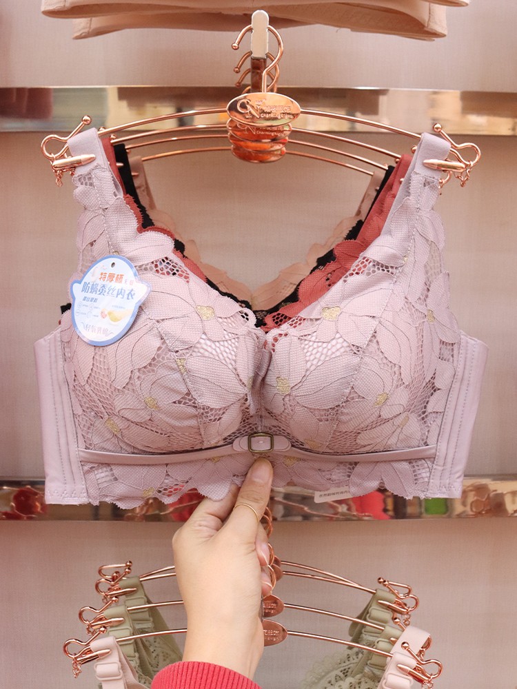 Extra thick 5cm steamed bun cup gathering underwear, small chest special bra, non-magnetic, non-steel ring upper support adjustable bra detail image 2