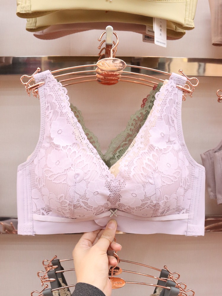 Lingerie women's small breasts gather, mid-thick bra bra bra without underwire, comfortable adjustment type upper lace-up accessory, deep V-shaped lace detail image 10