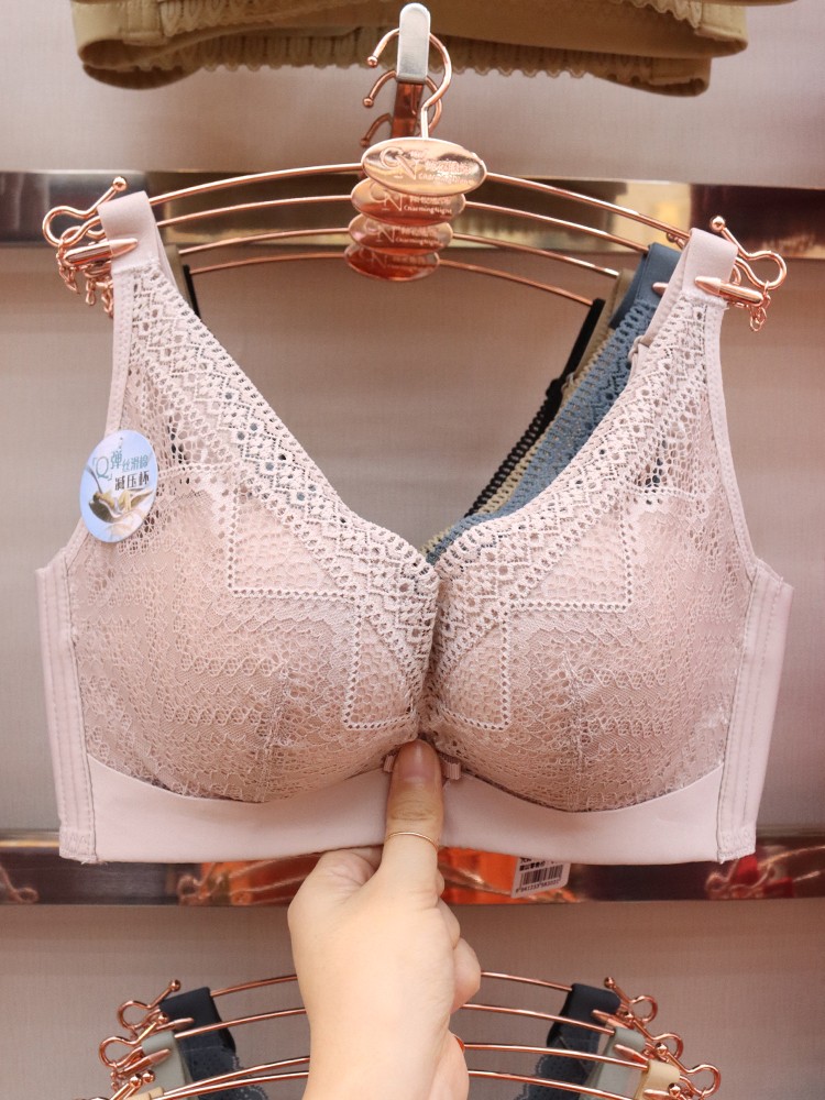 Non-magnetic underwear women's gathering adjustment non-coil bra, thick sexy lace bra, breathable silk-smooth cotton pressure-reducing cup detail image 1