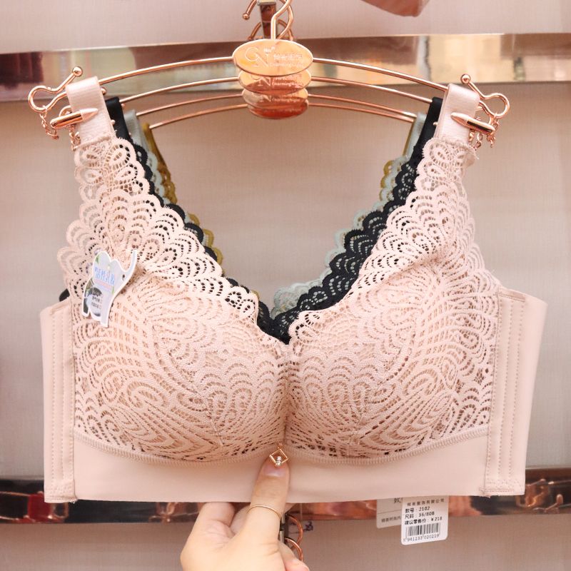 Thai natural latex bras for women, small breasts, breast retraction, anti-sagging, non-magnetic, no steel rings, thin top and thick bottom details Picture