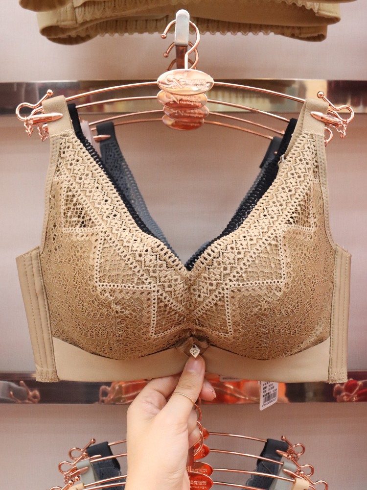 Non-magnetic underwear women's gathering adjustment non-coil bra, thick sexy lace bra, breathable silk-smooth cotton pressure-reducing cup detail image 10
