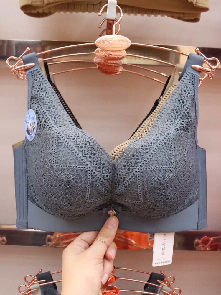 Non-magnetic underwear women's gathering adjustment non-coil bra, thick sexy lace bra, breathable silk-smooth cotton pressure-reducing cup detail image 5