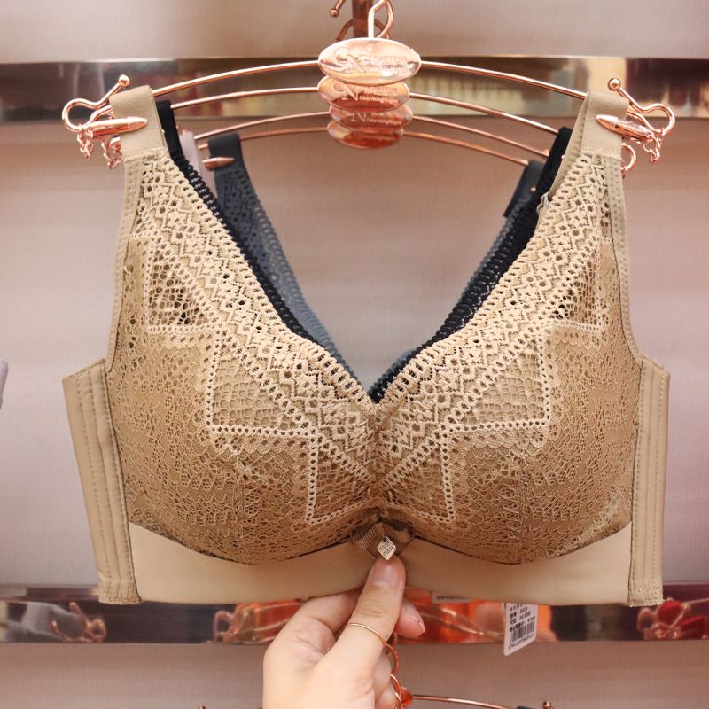 Non-magnetic underwear women's gathering adjustment non-coil bra, thick sexy lace bra, breathable silk-smooth cotton pressure-reducing cup Specification image