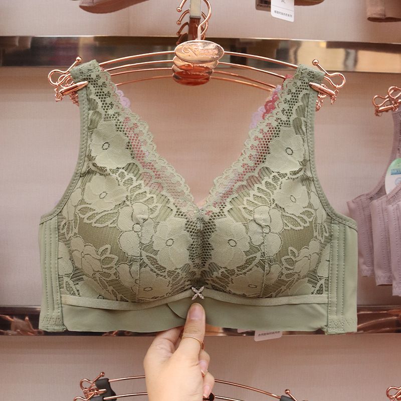 Lingerie women's small breasts gather, mid-thick bra bra bra without underwire, comfortable adjustment type upper lace-up accessory, deep V-shaped lace Specification image