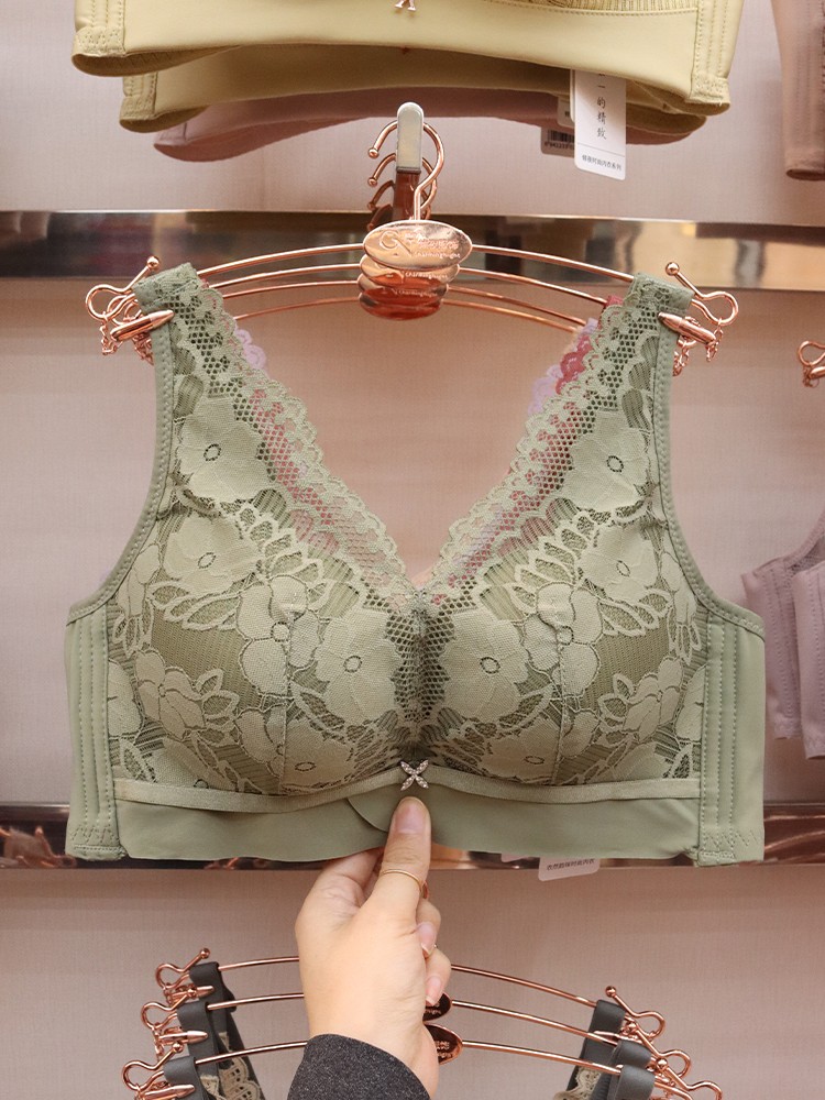 Lingerie women's small breasts gather, mid-thick bra bra bra without underwire, comfortable adjustment type upper lace-up accessory, deep V-shaped lace detail image 6