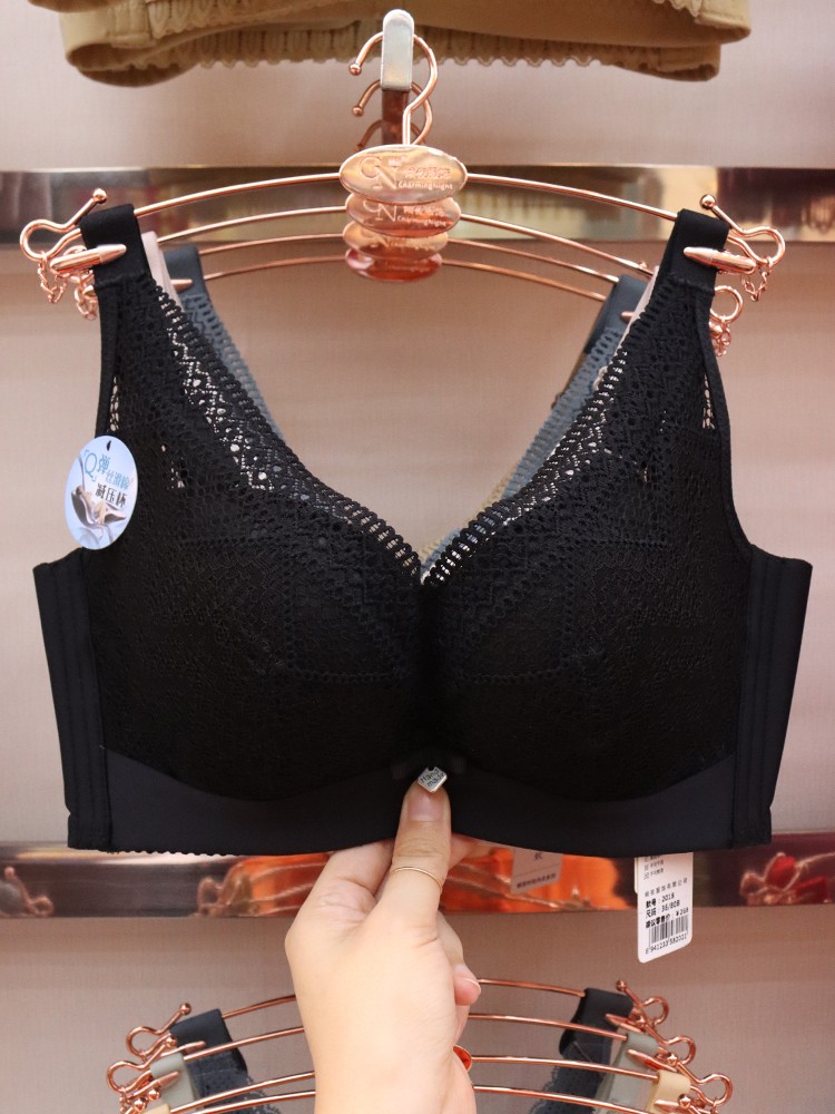 Non-magnetic underwear women's gathering adjustment non-coil bra, thick sexy lace bra, breathable silk-smooth cotton pressure-reducing cup detail image 9