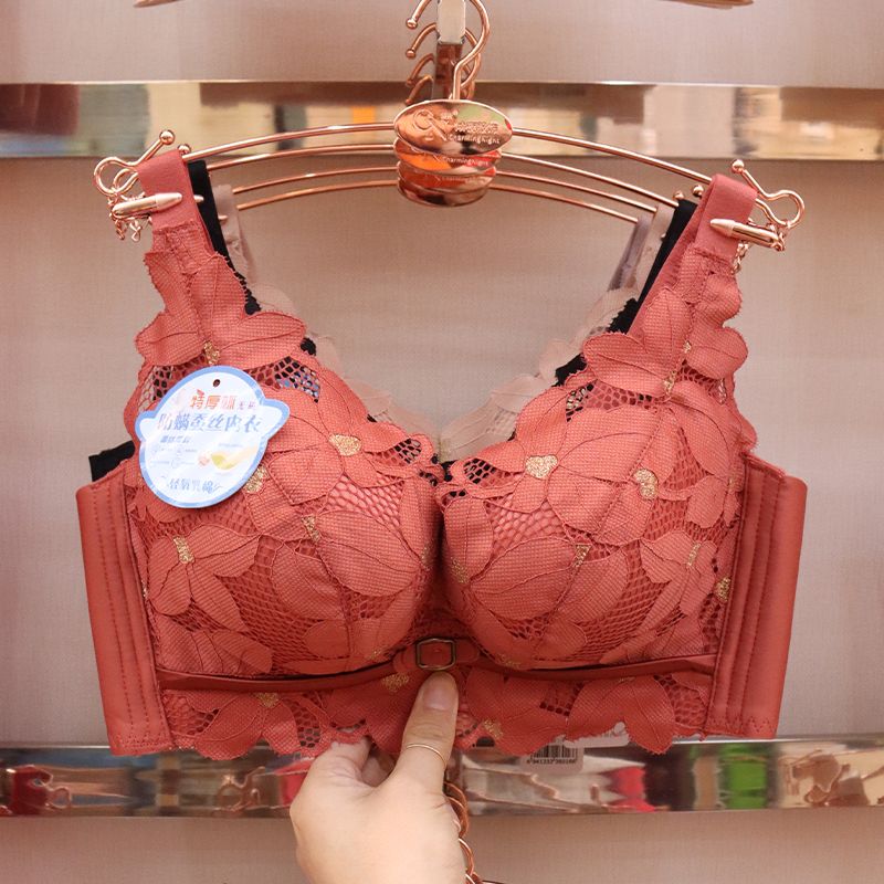 Extra thick 5cm steamed bun cup gathering underwear, small chest special bra, non-magnetic, non-steel ring upper support adjustable bra details Picture
