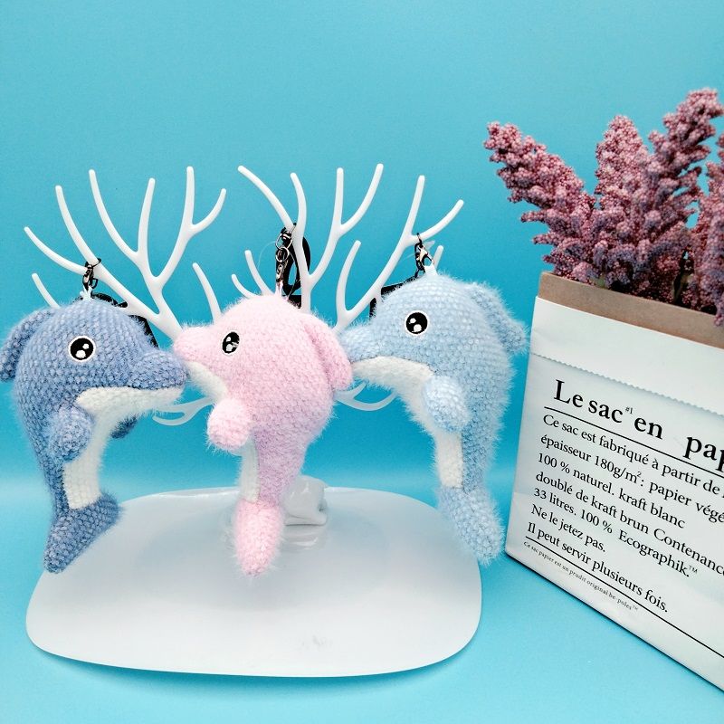 Cartoon sea animal dolphin plush keychain pendant cute yarn doll toy bag accessories small gift