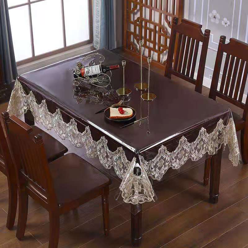 PVC茶几桌布防水防油桌垫 免洗蕾丝台布透明软玻璃水晶板餐桌布图