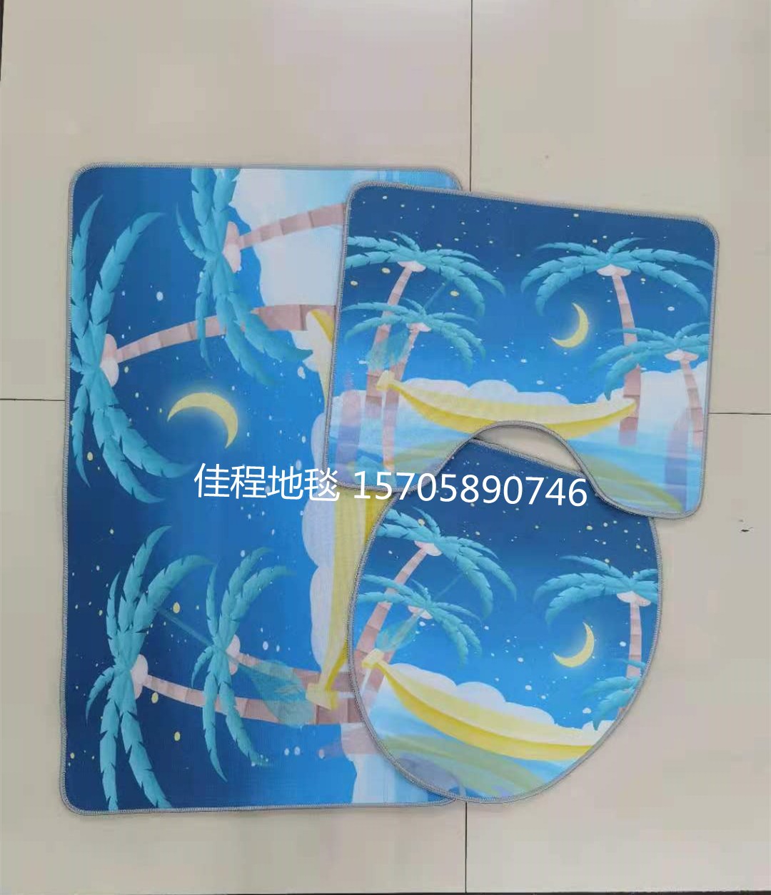 3D高清水晶绒印花马桶组合垫马桶3件套组合垫马桶脚垫马桶地垫详情图2