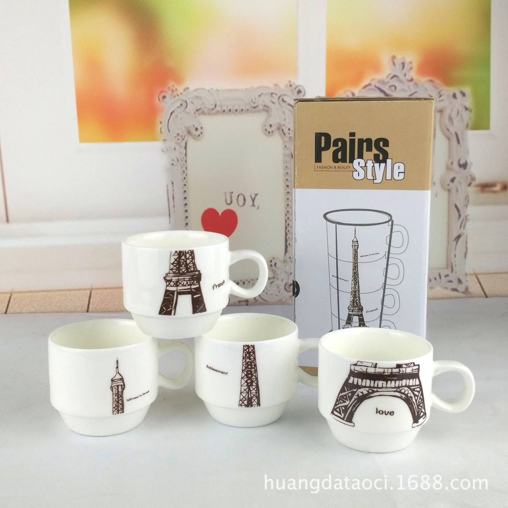Five-piece ceramic coffee cup set detail image 2