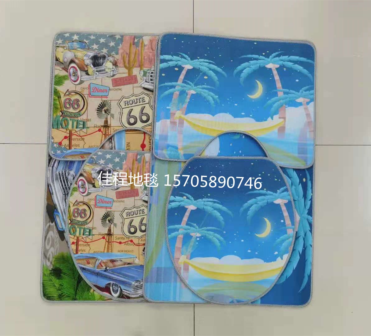 3D高清水晶绒印花马桶组合垫马桶3件套组合垫马桶脚垫马桶地垫详情图3