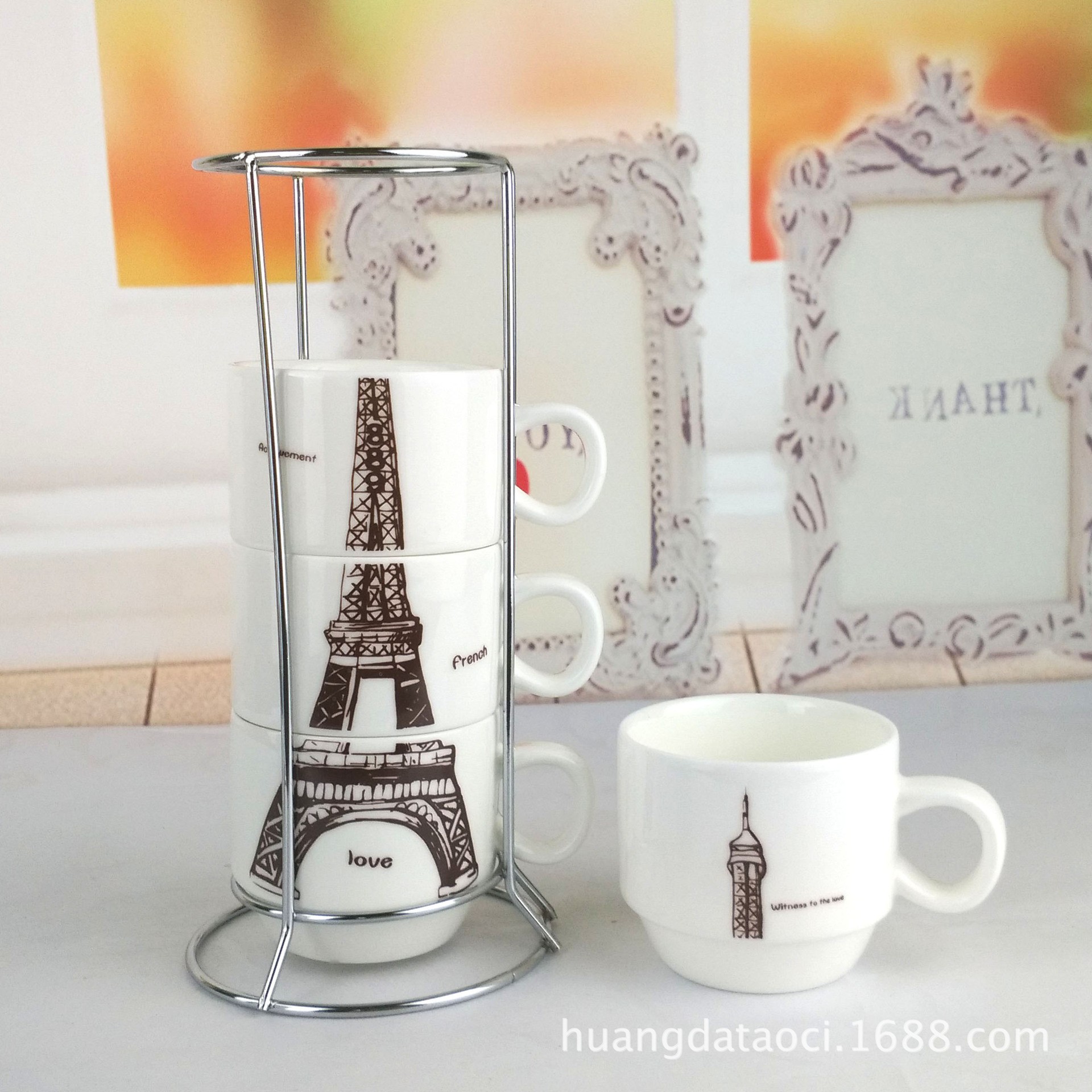 Five-piece ceramic coffee cup set detail image 4