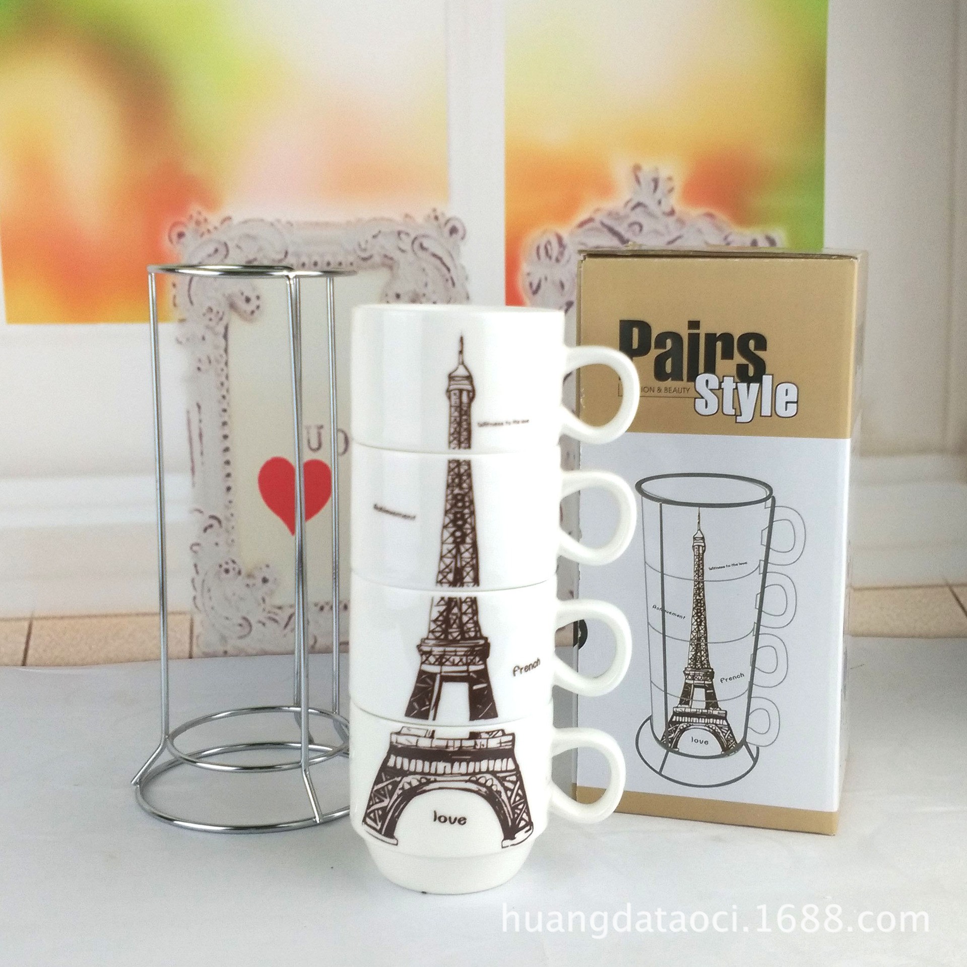 Five-piece ceramic coffee cup set detail image 3