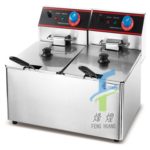 炸鸡炉不锈钢电炸炉6L-2双缸双筛电炸炉