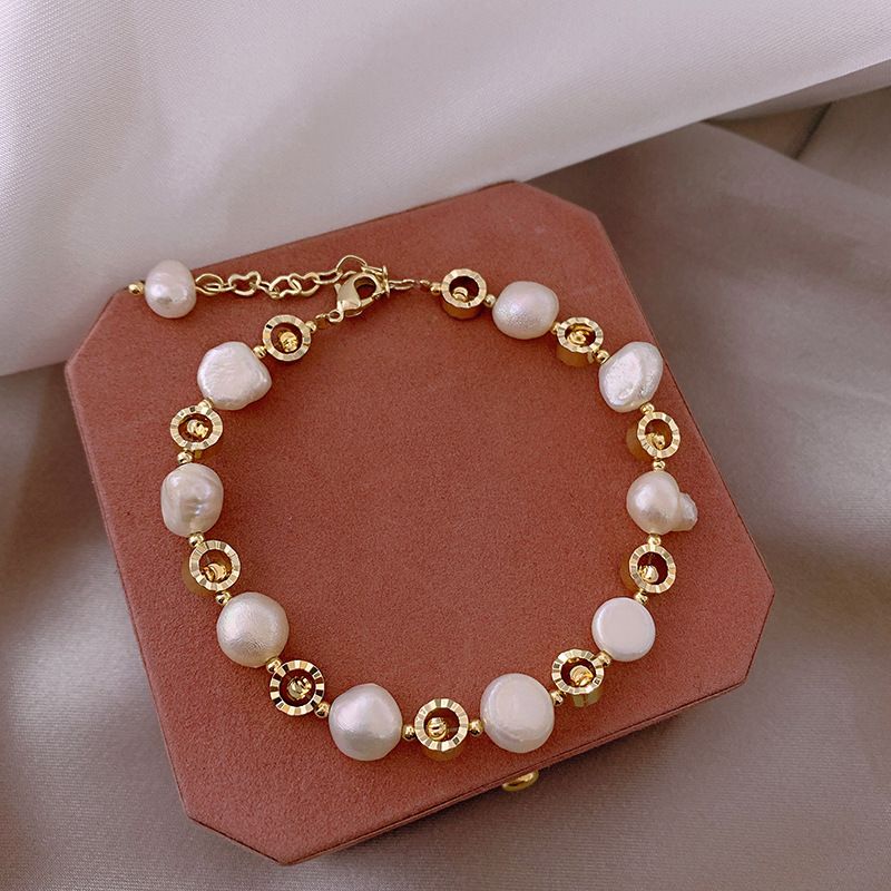 Natural Freshwater Pearl Bracelet White 14k Pure Gold Bracelet Pearl Charm Bracelet for Ladies thumbnail