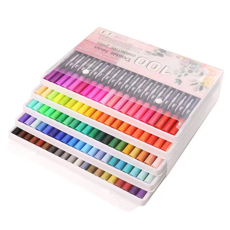 Double-headed black-tipped watercolor pens, water-soluble professional brushes, for filling, outlining and painting 12 to 100 colors Item Picture