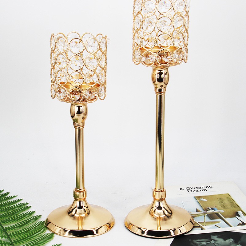 Romantic candlelight dinner, golden crystal candlestick ornament, modern dining table, feather decoration, European crystal candlestick detail image 2
