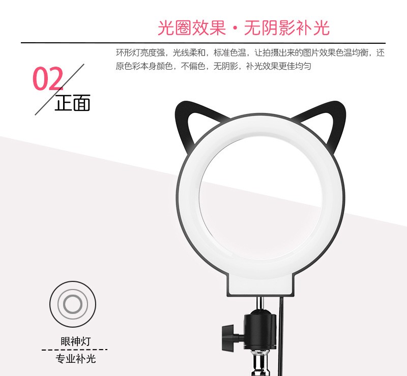 直播环形灯 led环形直播灯猫耳直播灯 纹绣美容落地灯化妆补光灯详情图17