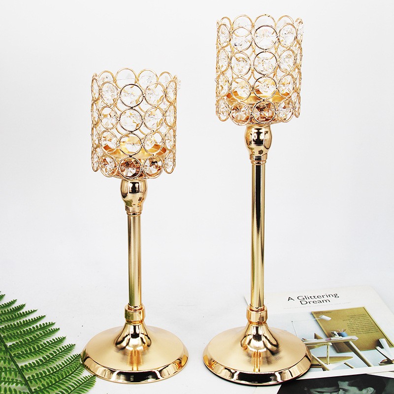 Romantic candlelight dinner, golden crystal candlestick ornament, modern dining table, feather decoration, European crystal candlestick detail image 1