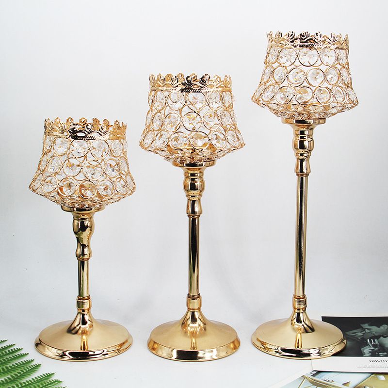 New wedding props, lace candlesticks, crystal handicrafts, European-style gold electroplated ornaments, T-stage road guide decorations details Picture