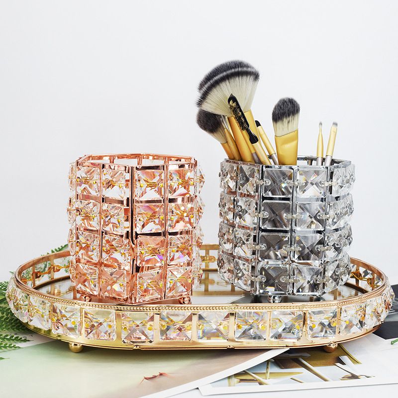 热卖欧式水晶笔筒化妆刷收纳筒桌面梳妆台美甲店美妆眉笔刷桶