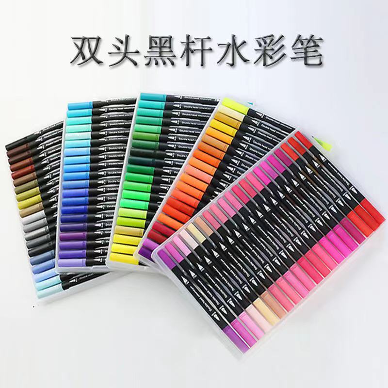 Double-headed black-tipped watercolor pens, water-soluble professional brushes, for filling, outlining and painting 12 to 100 colors details Picture