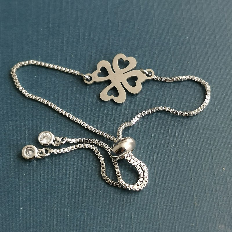 Titanium steel four-leaf clover pendant, stainless steel jewelry accessory diy double-hole bracelet necklace pendant detail image 4