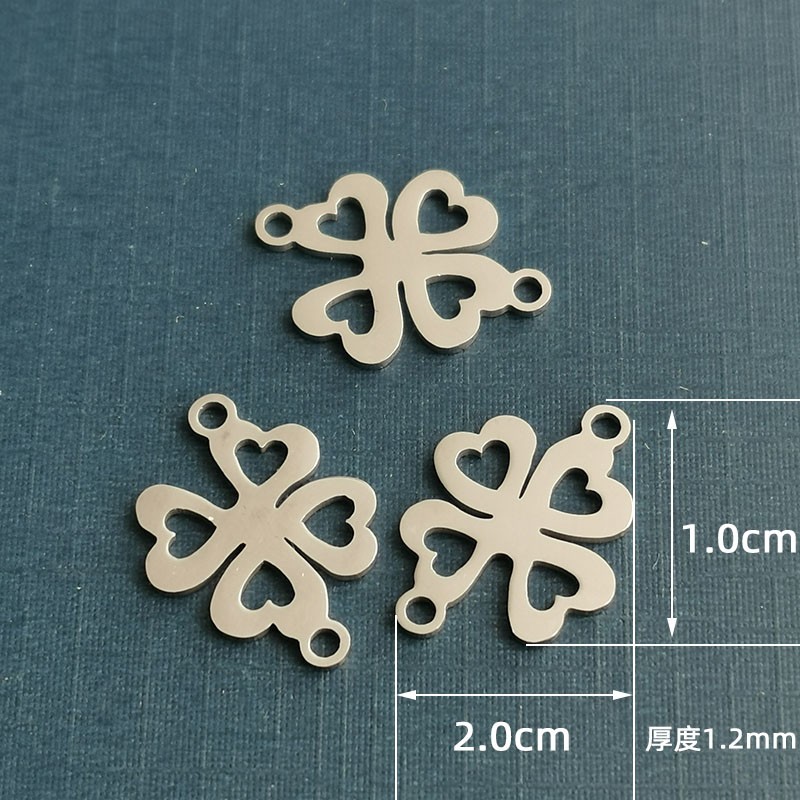 Titanium steel four-leaf clover pendant, stainless steel jewelry accessory diy double-hole bracelet necklace pendant detail image 3