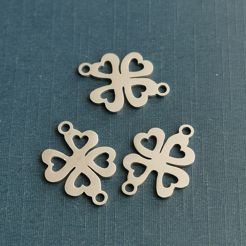 Titanium steel four-leaf clover pendant, stainless steel jewelry accessory diy double-hole bracelet necklace pendant detail image 1
