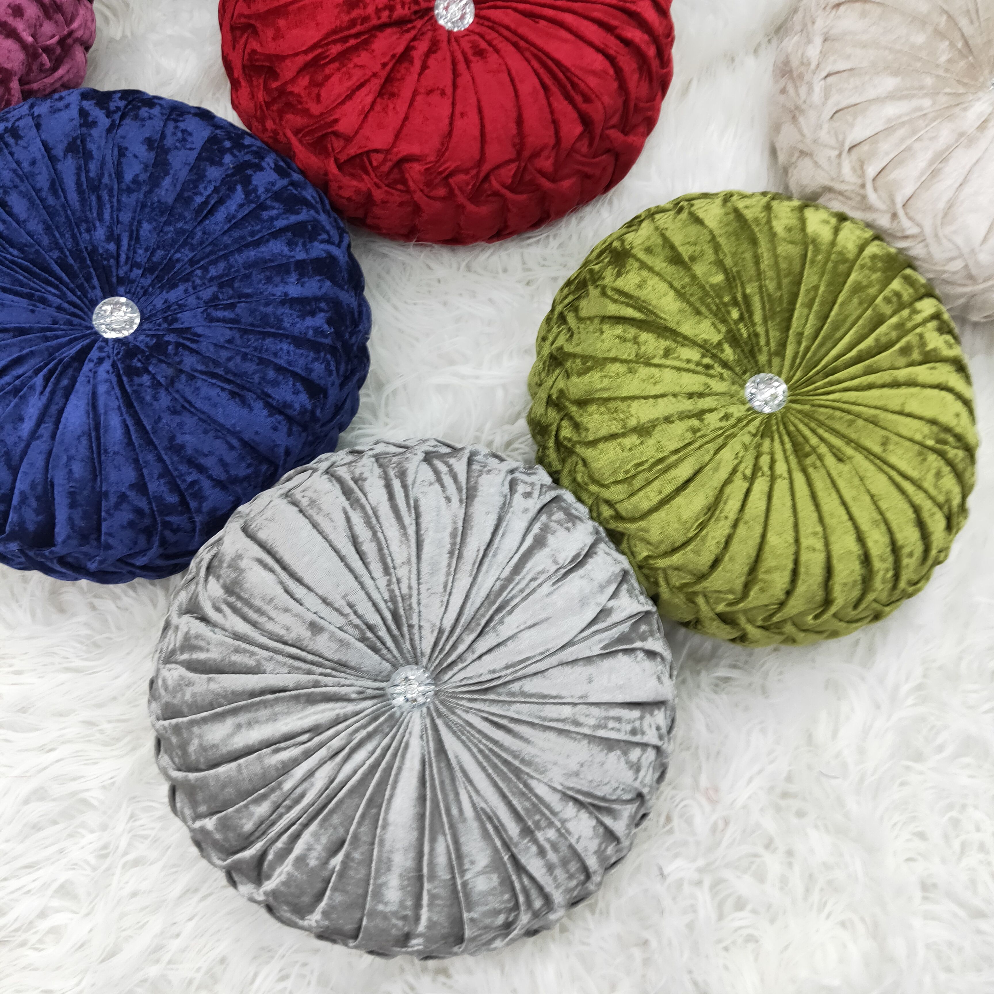 Cross-border exclusive European-style round solid color ice velvet pleated wheel pads, pumpkin waist pillows, floor seat cushions, throw pillows and backrests details Picture