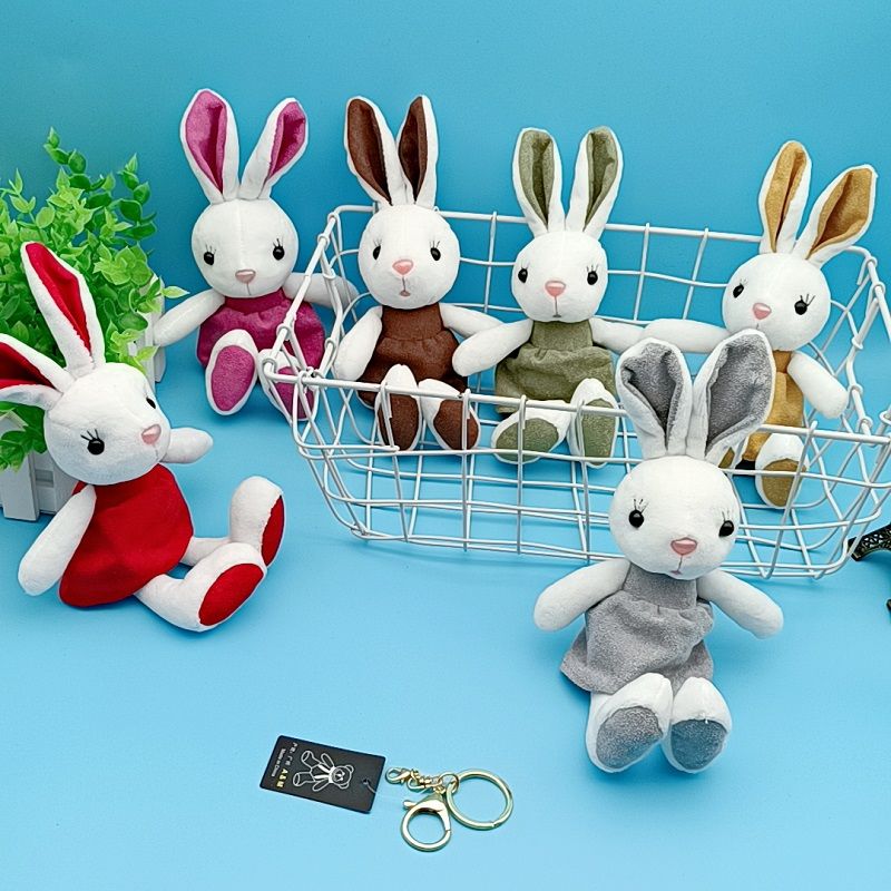 Cartoon dress rabbit keychain pendant plush rabbit car bag toy keychain doll machine pendant