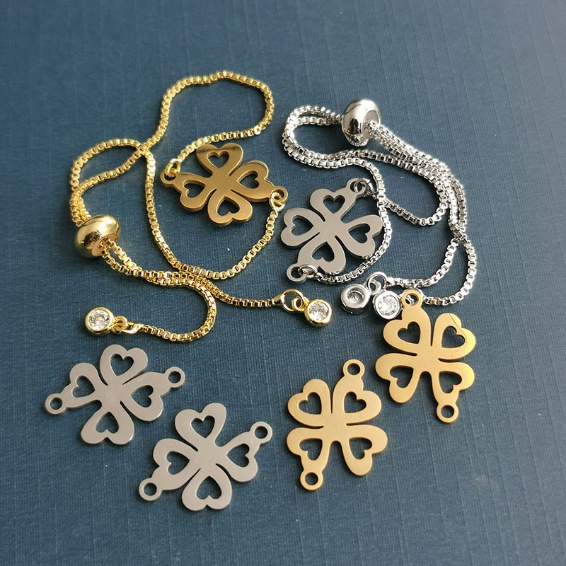 Titanium steel four-leaf clover pendant, stainless steel jewelry accessory diy double-hole bracelet necklace pendant detail image 6