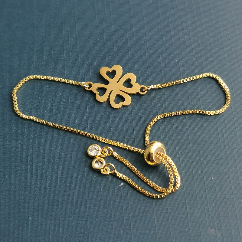 Titanium steel four-leaf clover pendant, stainless steel jewelry accessory diy double-hole bracelet necklace pendant detail image 5