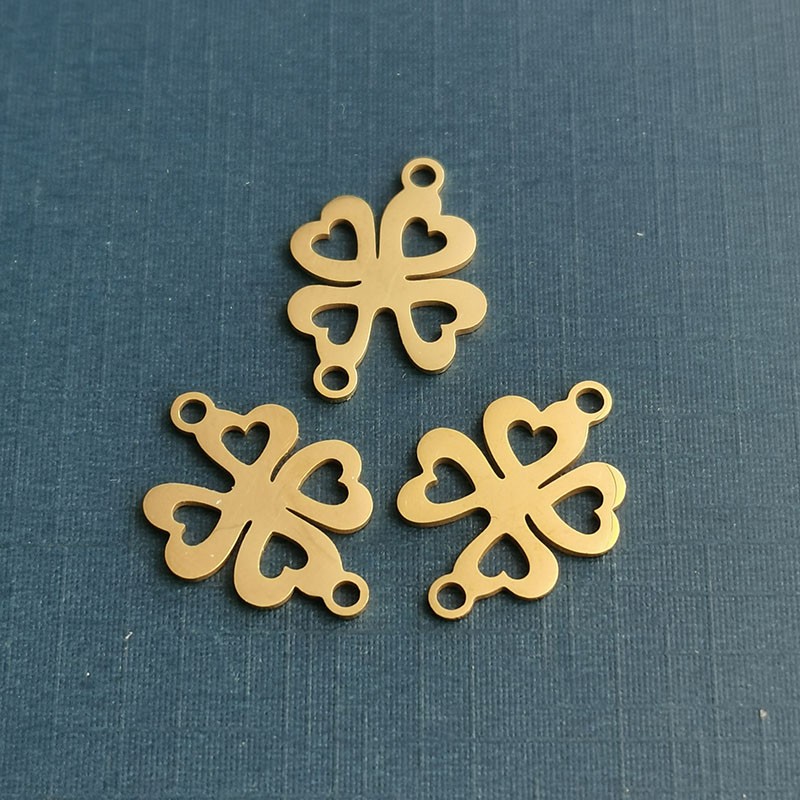 Titanium steel four-leaf clover pendant, stainless steel jewelry accessory diy double-hole bracelet necklace pendant detail image 2