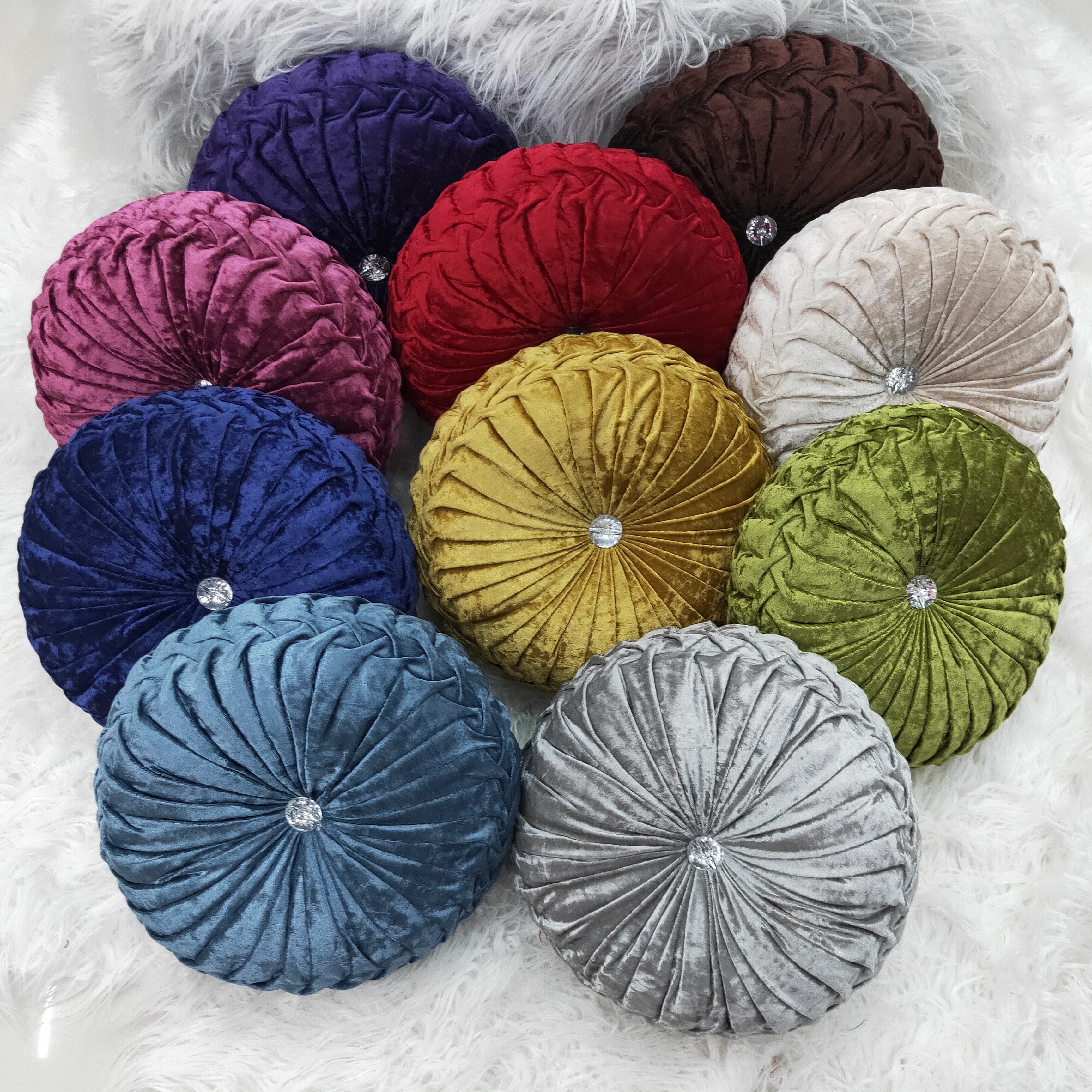 Cross-border exclusive European-style round solid color ice velvet pleated wheel pads, pumpkin waist pillows, floor seat cushions, throw pillows and backrests detail image 1