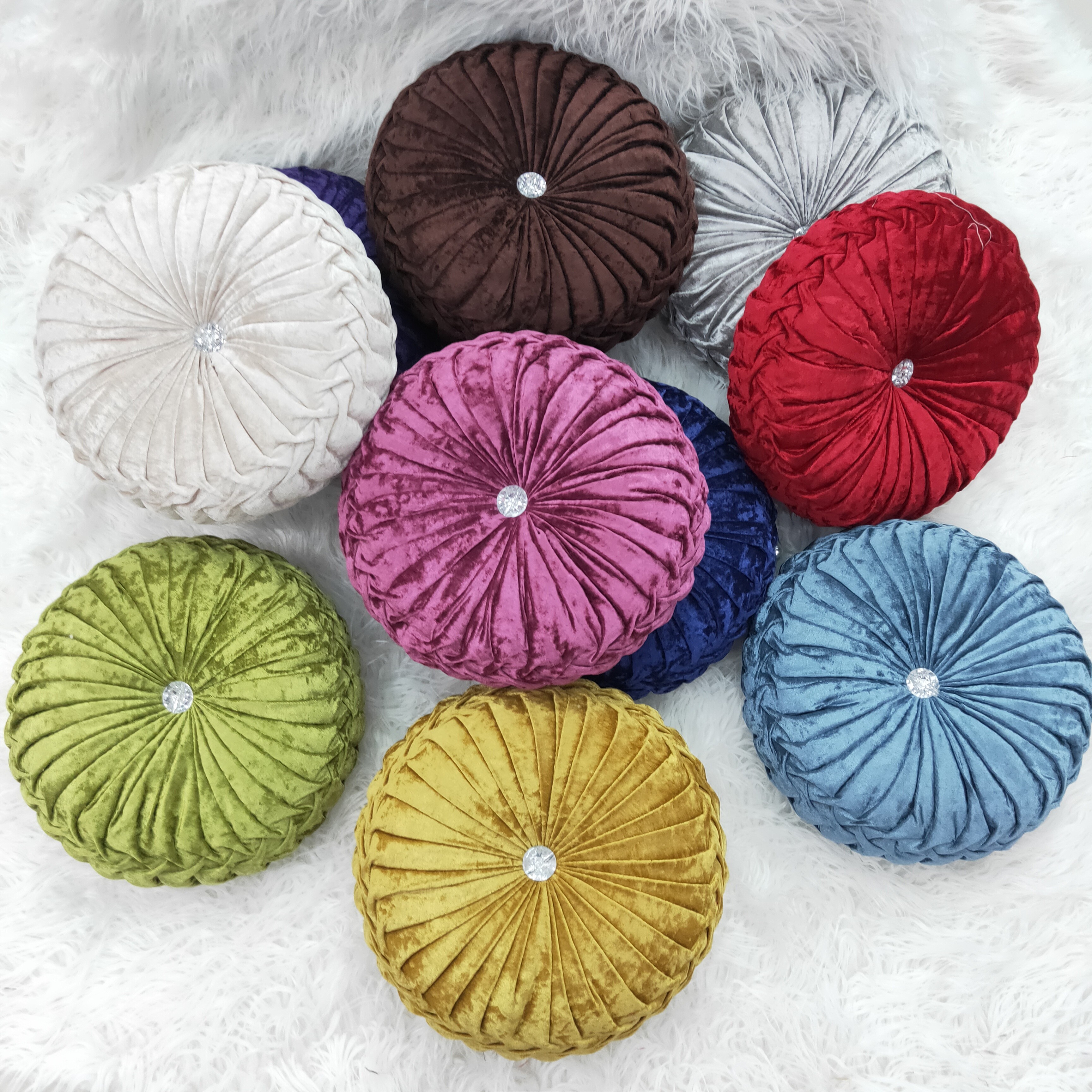 Cross-border exclusive European-style round solid color ice velvet pleated wheel pads, pumpkin waist pillows, floor seat cushions, throw pillows and backrests detail image 6
