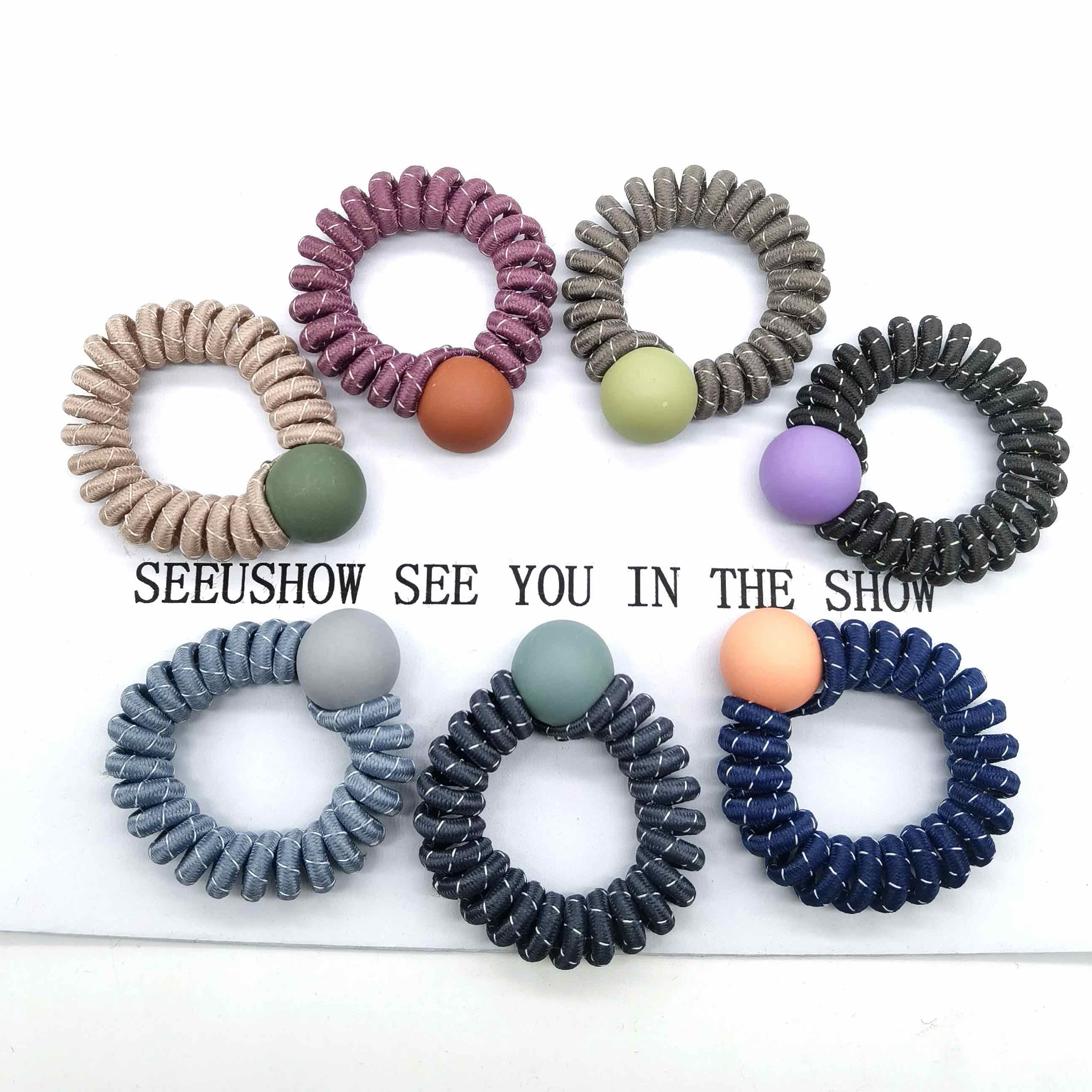 2021 hot sale traceless knit spring style telephone hair ties matt beads reflective effect for girls hair elastic bands thumbnail