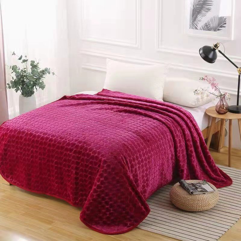 床上用品拉舍尔单层素色压花毛毯外贸毛毯详情图4