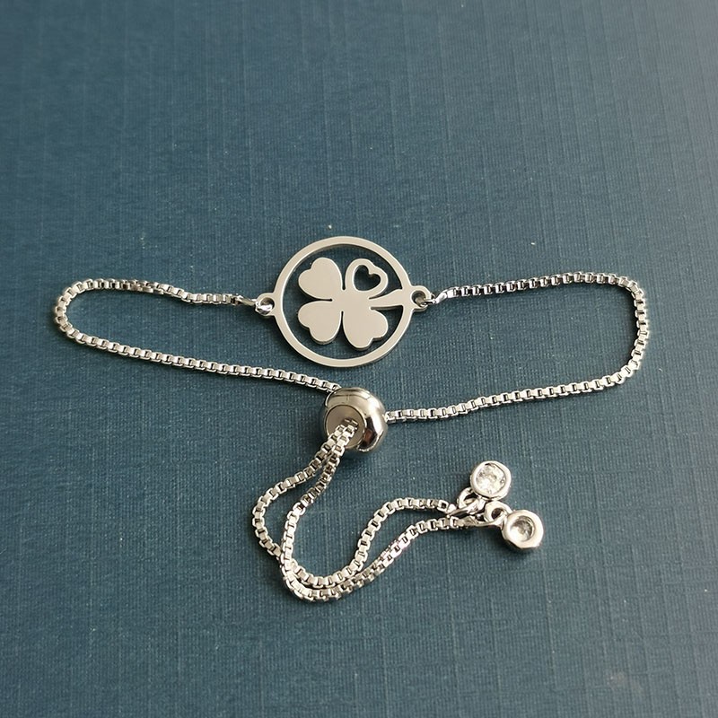 Classic four-leaf clover stainless steel jewelry accessories, double-hole double-sided polished stainless steel necklace, bracelet and pendant detail image 4