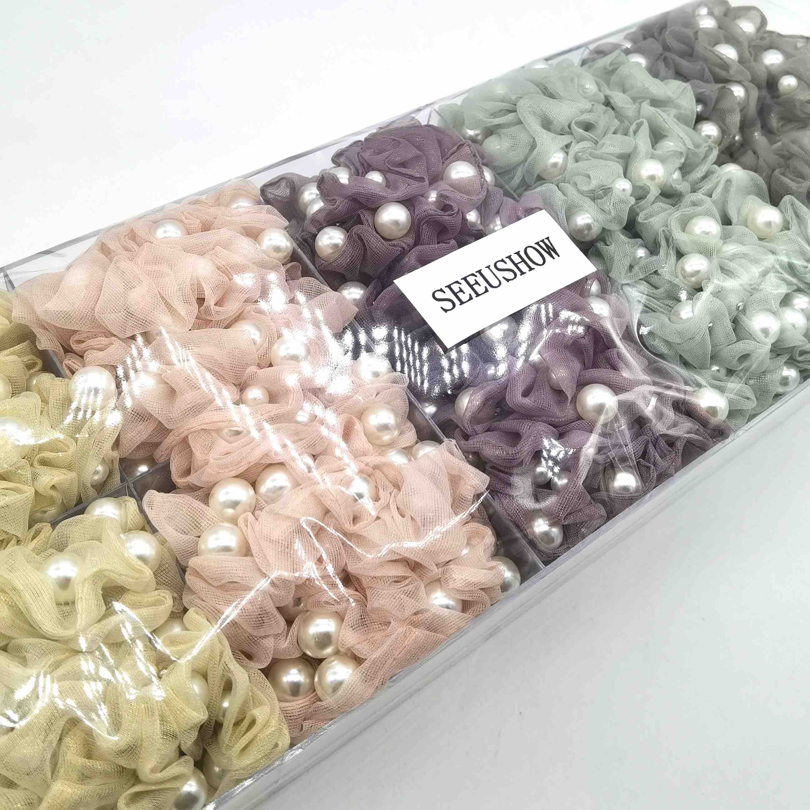 SEEUSHOW Customized pearl beads Metal Color scrunchies gentle Decorations Hair bands for girls hair accessories thumbnail