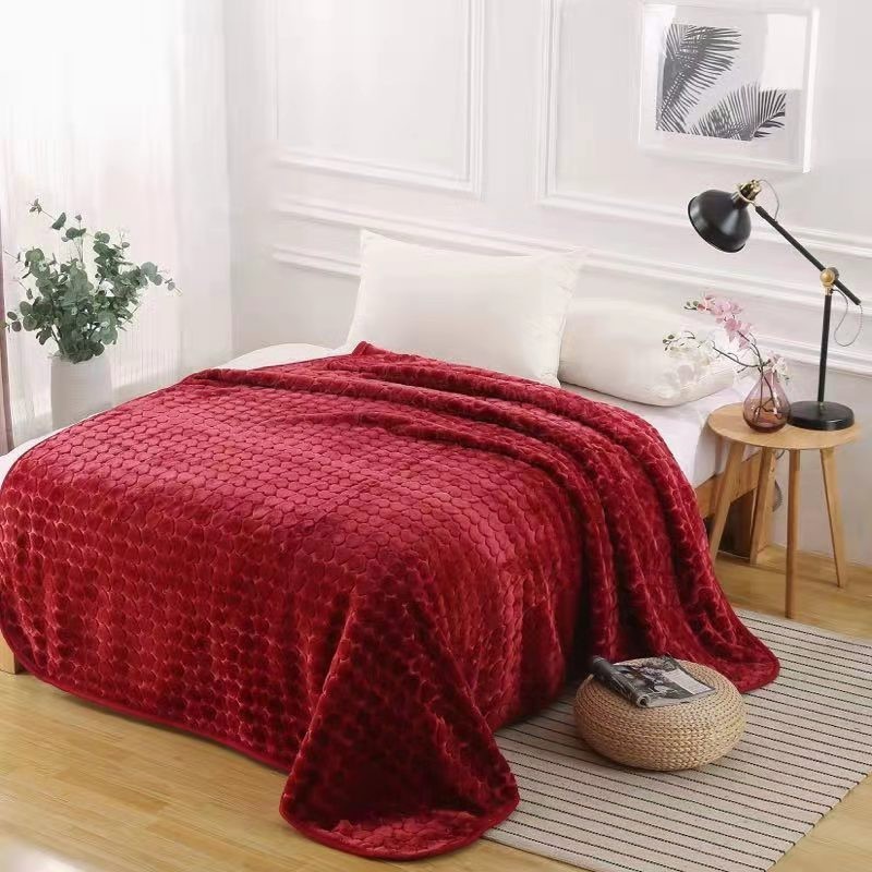 床上用品拉舍尔单层素色压花毛毯外贸毛毯详情图1
