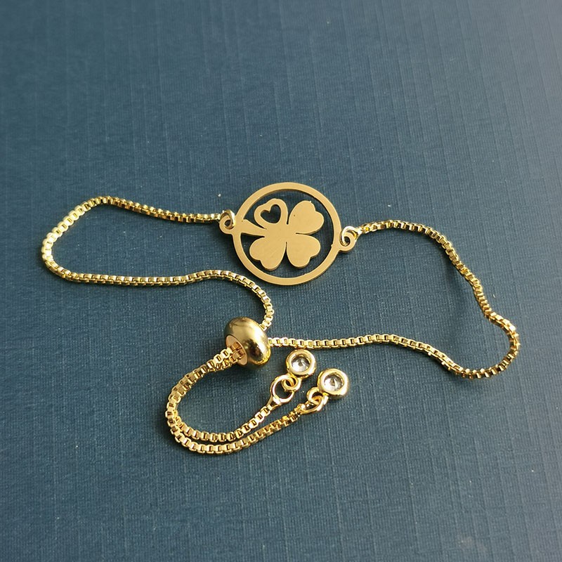 Classic four-leaf clover stainless steel jewelry accessories, double-hole double-sided polished stainless steel necklace, bracelet and pendant detail image 5