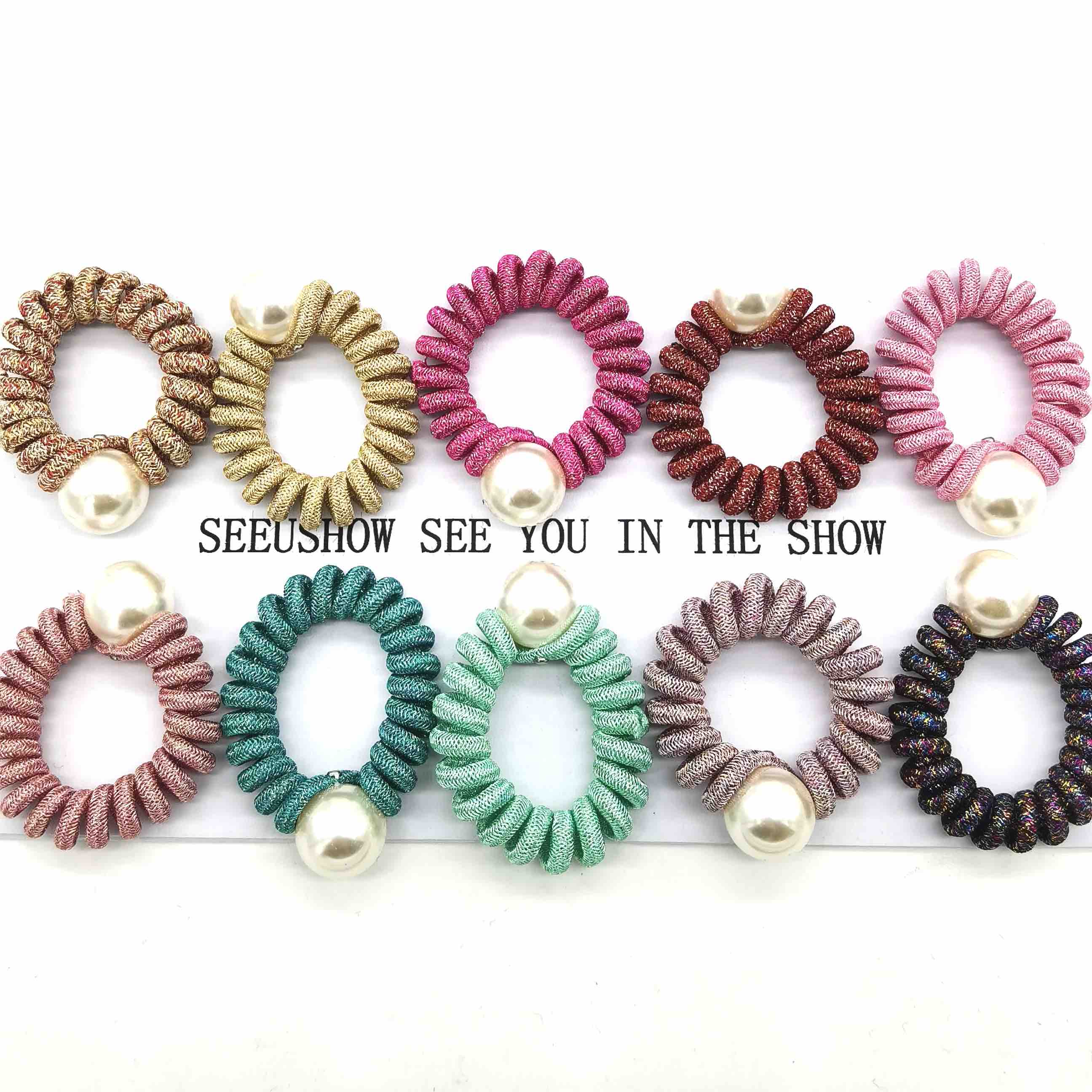 SEEUSHOW Pearl bead gold color Knit telephone coil traceless Hair accessories for girls hair decoration thumbnail